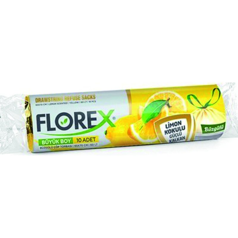 Flodex Büzgülü Orta Boy 55*60 Çöp Torbası Limon Kokulu 10LU