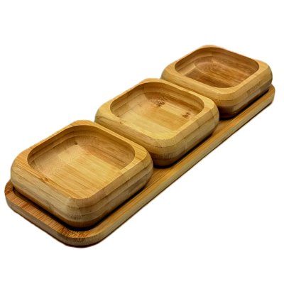 Tabaklı 3lü Çerezlik Kare Sunumluk Bambu 134